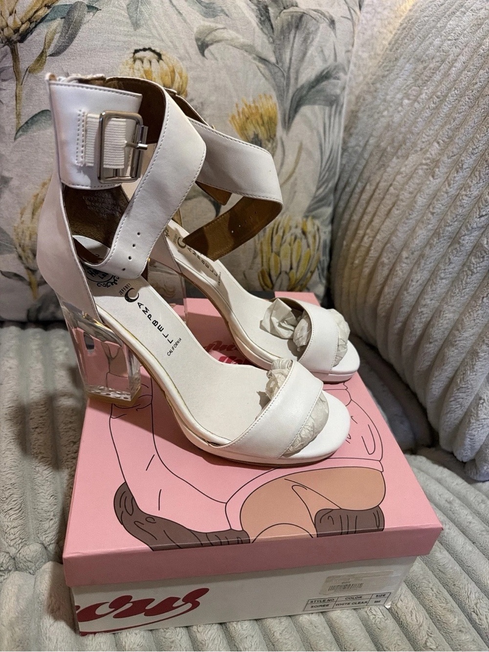 Jeffrey Campbell White Ankle-Strap Clear Block Heel Sandals